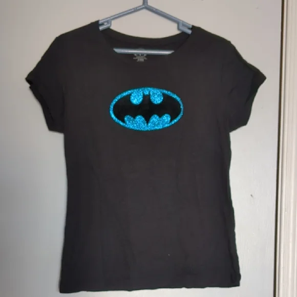 Batman T-Shirt with Blue Glitter Logo Jr XL - Picture 1 of 3